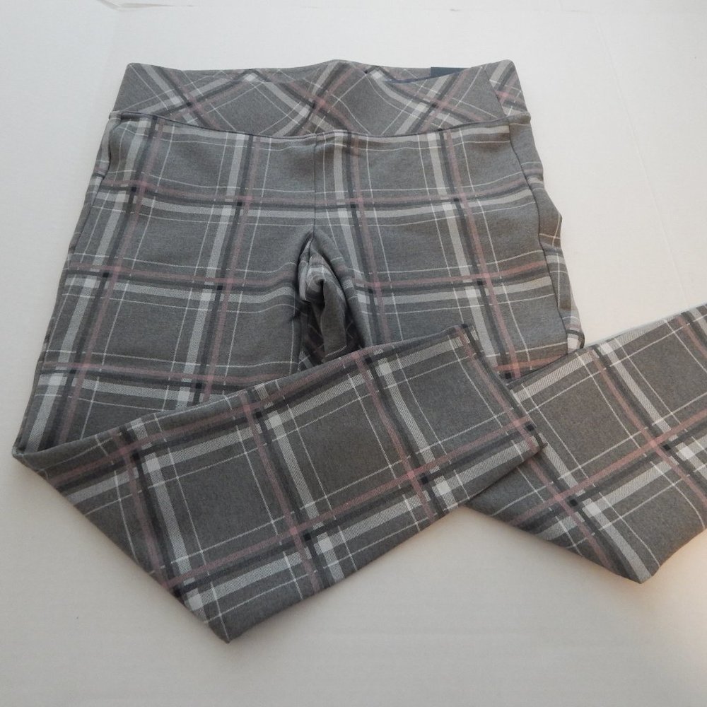 Torrid Grey/Pink Plaid Slim Fix Pixie Pants